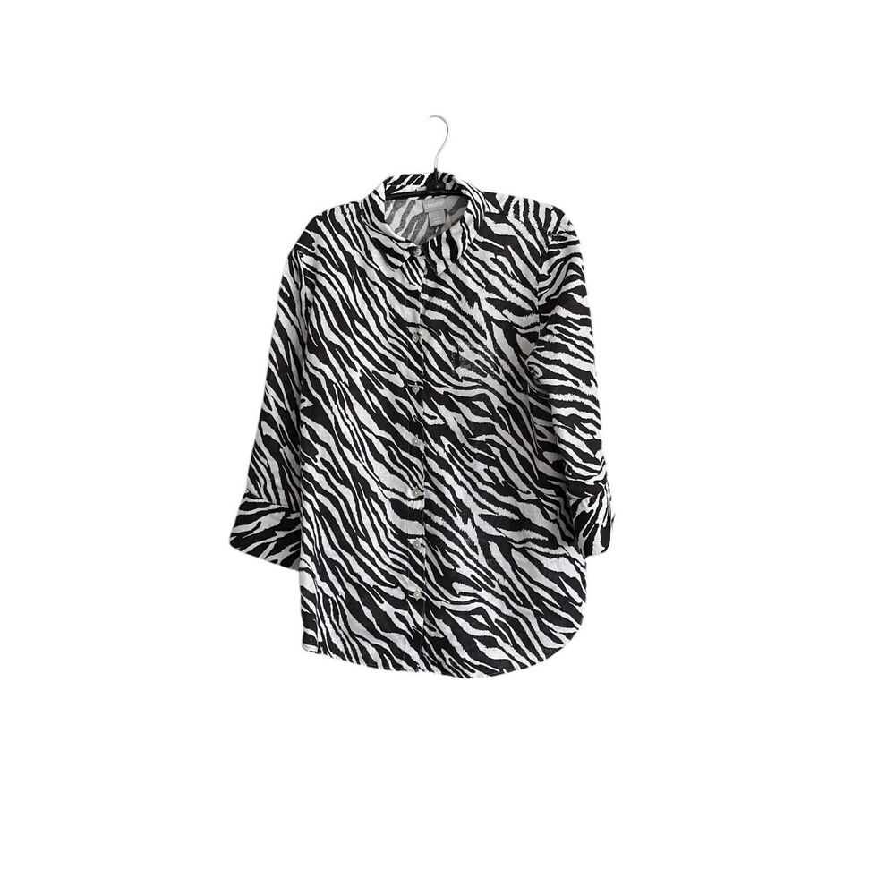 Chico's Chicos Non -Iron 3/4 Sleeve Collared Classic Chic  Unique Size 1 (8-10)